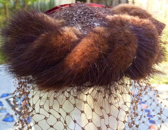 Vintage Hat with Mink Trim and Netting - image 1