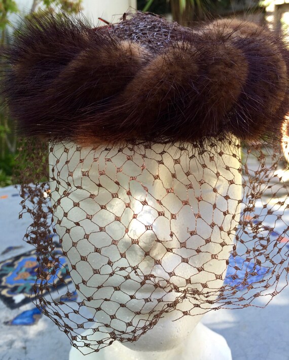Vintage Hat with Mink Trim and Netting - image 2
