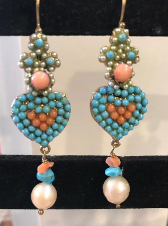 Vintage Heart Turquoise Feather Earrings main image 0