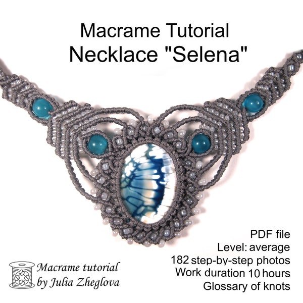Macrame Tutorial Necklace with stone "Selena" diy macrame pattern