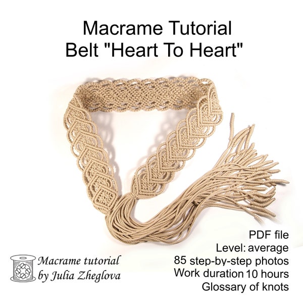 Macrame tutorial Belt "Heart to heart", Macrame pattern, step by step pdf