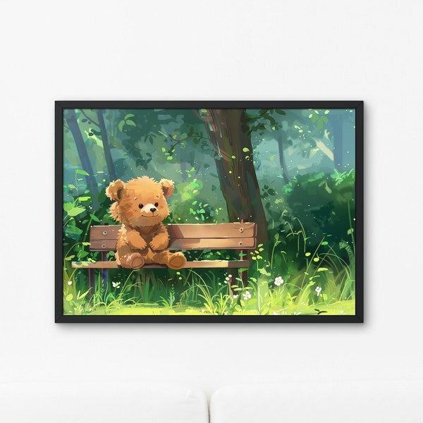 Teddy Bear Print, Digital Wall Art, Teddy Bear Digital Painting, Bear Wall Art, Children's Room Decor, Nursery Art Print, Bear Digital Print