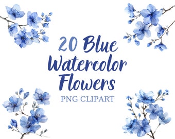 Watercolor Floral Clipart, Blue Flower Clipart, Floral Arrangements, Flowers and Branches, Wedding Clipart, Wildflowers, Commercial Use, PNG