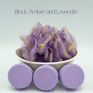 Luxury Bath Bomb - Black Amber and Lavender Scented - Handcrafted foaming self-care gift for bath lovers