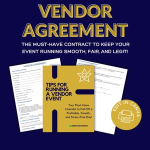 Vendor Agreement Template | Canva Editable | Word Doc & Printable PDF | Bonus Vendor Event Checklist