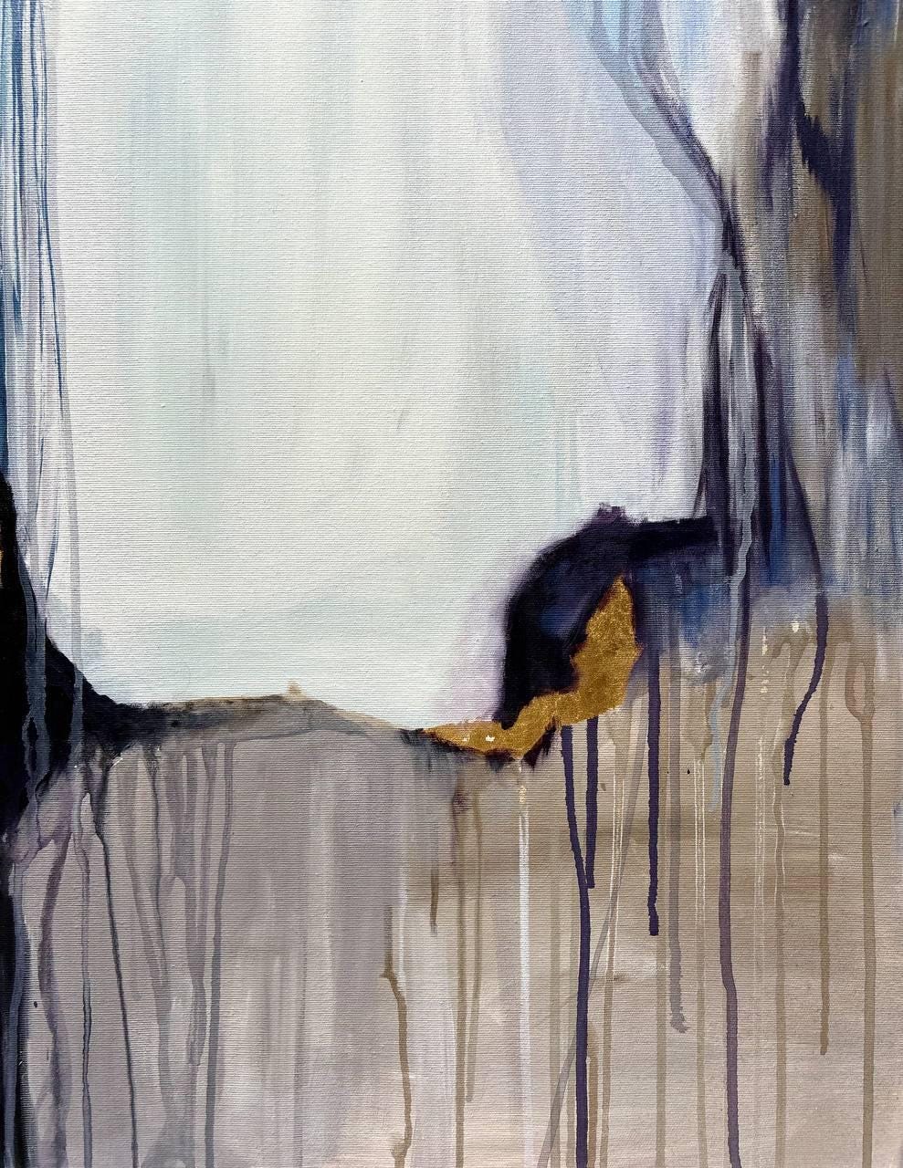 金箔を施した抽象アクリル画：モダンウォールアート（85 x 85 cm