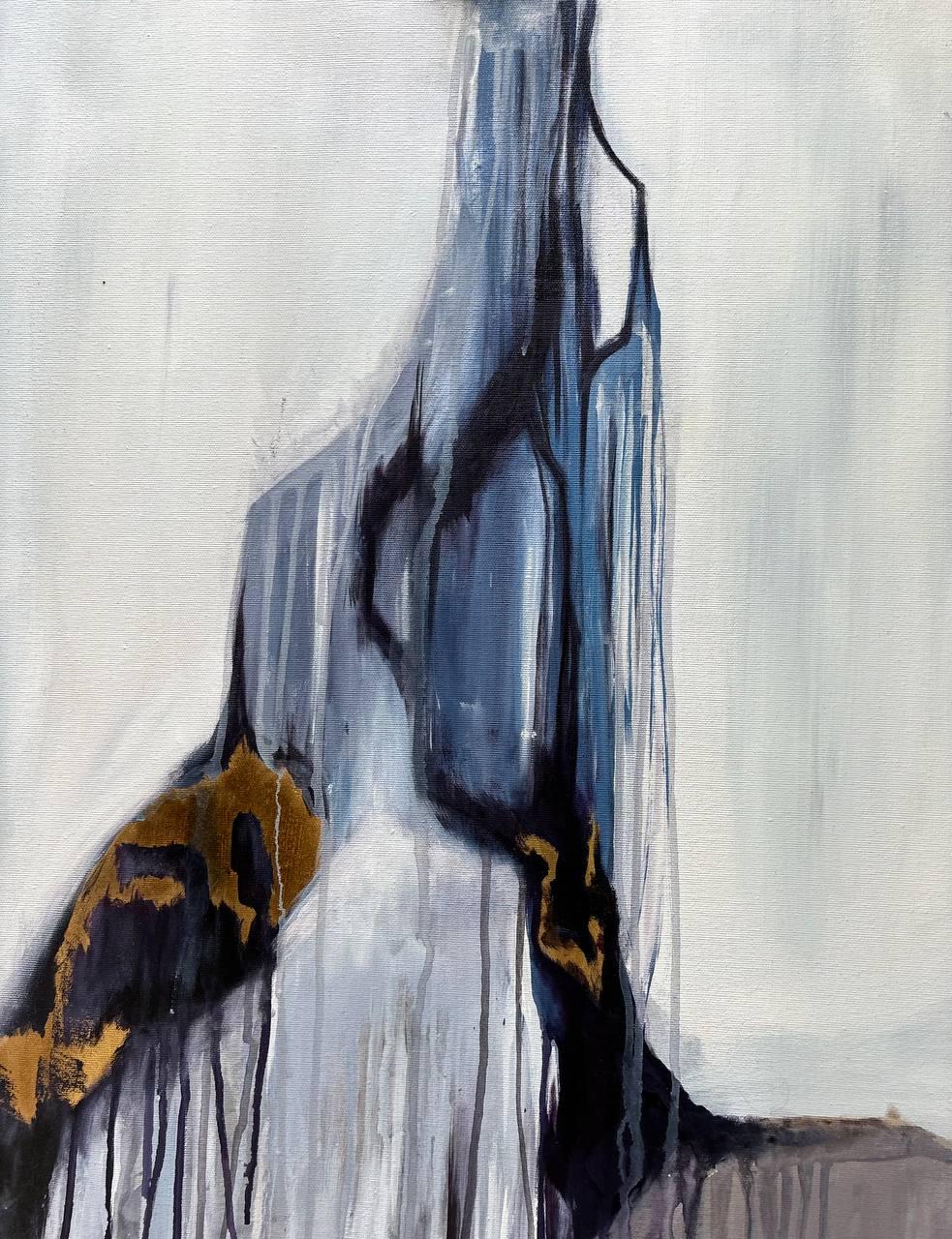 金箔を施した抽象アクリル画：モダンウォールアート（85 x 85 cm