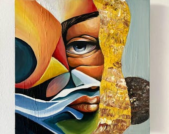 ABSTRACT ART - Modern Bright Psycological Eyes Broken Face Living Room Decor Abstract Painting Hand Made Original Artwork by Margo NACAI