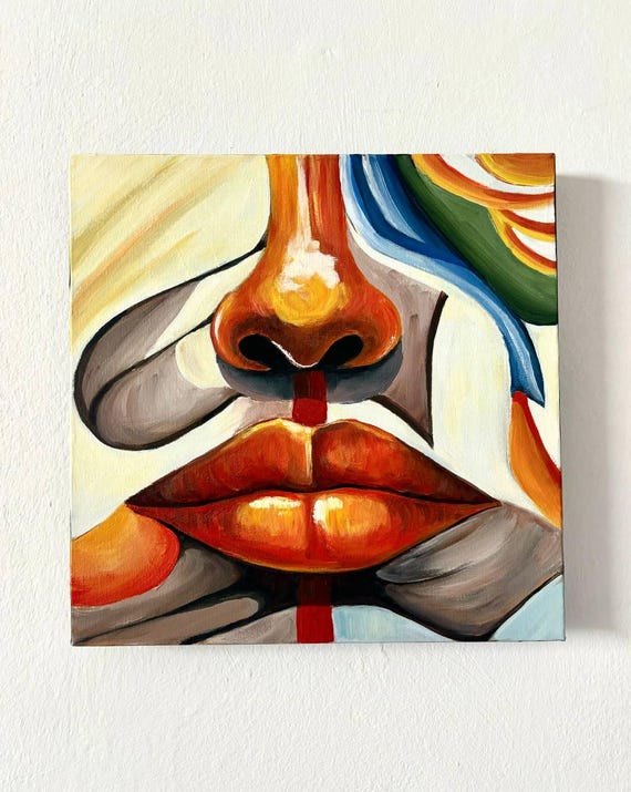 Abstract Lips and Nose Painting: Modern Acrylic Art, 12x12 - Etsy