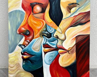 ECHOES of IDENTITY - Abstract Surrealistic Artwork Psycological Faces Luxury Home Decor Original Painting by Margo NACAI
