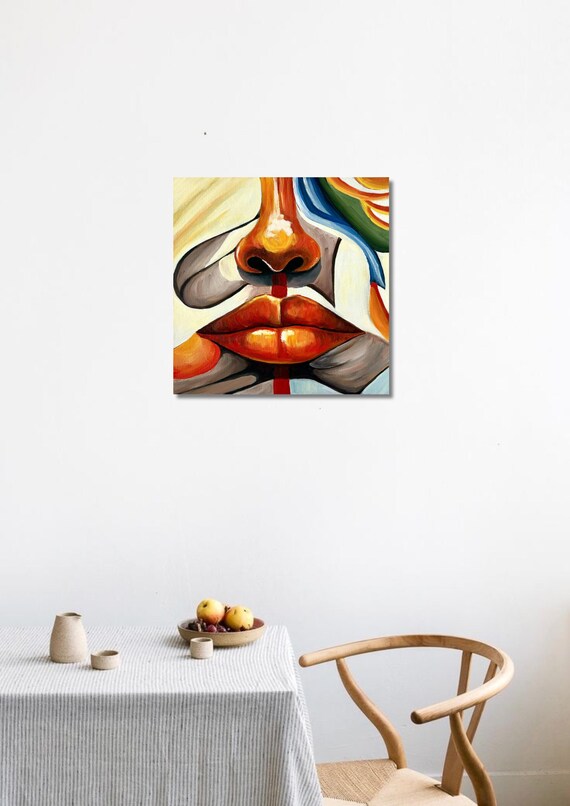 Abstract Lips and Nose Painting: Modern Acrylic Art, 12x12 - Etsy