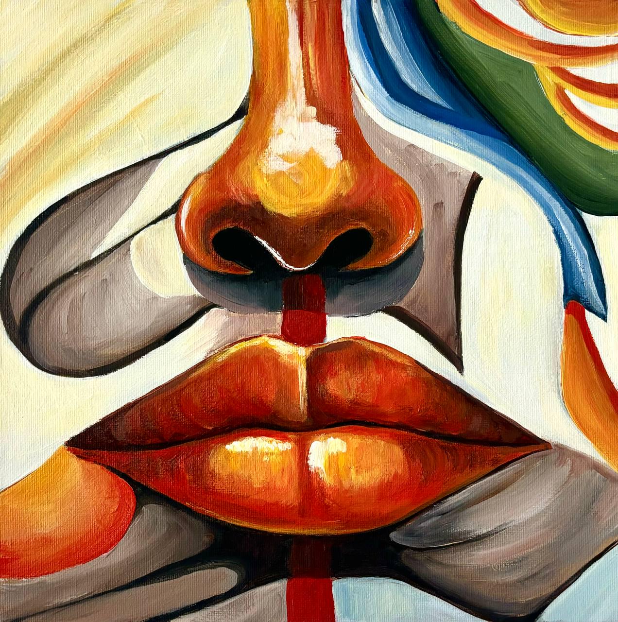 Abstract Lips and Nose Painting: Modern Acrylic Art, 12x12 - Etsy