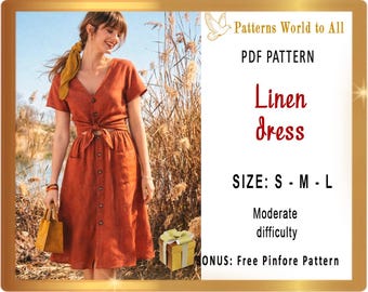 Sommerlicher Leinenanzug-Schnittmuster • PDF A4 • Einfacher Anzug für Anfänger • Schnittmuster mit Knopfleiste vorne • Größen S, M, L.