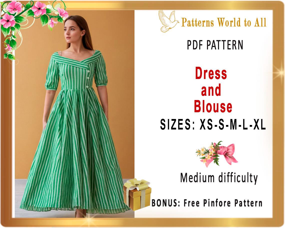 Abito alla moda ed elegante! | Bellissimo abito e camicetta per donna | Abbigliamento donna | Modello PDF | Abiti eleganti | Cuci un abito