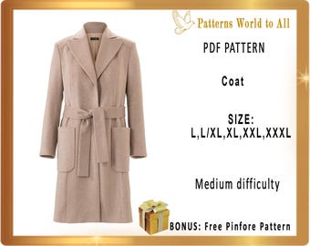 Coat Pattern | Winter Coat Pattern | Long Coat Pattern PDF | Winter Jacket Pattern PDF | Women's Pattern Classic Coat Fitted Coat Wrap Coat