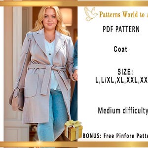 Coat Pattern | Winter Coat Pattern | Long Coat Pattern PDF | Winter Jacket Pattern PDF | Women&#39;s Pattern Classic Coat Fitted Coat Wrap Coat