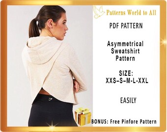 Asymmetrical Hoodie Pattern – Sizes XXS to XXL.Create your own stylish women’s hoodie with this asymmetrical design that’s perfect for begin