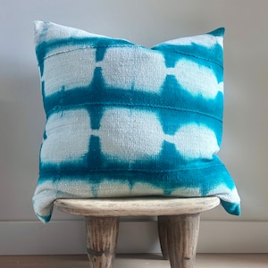 Green and Ivory Mudcloth Pillow Cover, African Malian Cotton Mud Cloth Sham 20” x 20”
