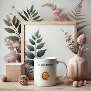 Buen Dia Mug, Buenos Dias, Alegria, Coffe Mug, spanish mug, camper mug, boricua, Puerot Rico, cafecito mug, latin gift, espanol, inspiration