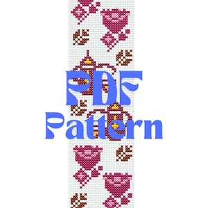 May include: A cross stitch pattern featuring pink flowers and brown leaves on a white background. The pattern is labeled "PDF Pattern".