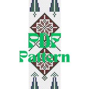 May include: A digital pattern for beading, featuring a geometric design with green, blue, red, and white beads. The pattern is labeled "PDF Pattern".