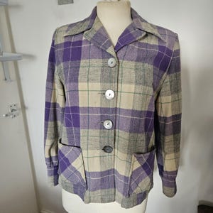 Vintage 1950s Pendleton 49er Wool Jacket | Rare Purple Lavender Shadow Plaid Shacket | Mid Century Rockabilly Shirt Jacket Size 38 inch