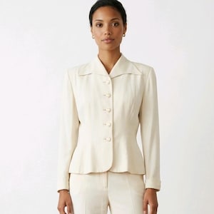 Chaqueta blazer vintage de gabardina color crema para mujer, años 40. Cartwright Martha Gale