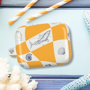 Shark Seashell Collage Airpod Case for Airpods Summer Whale Shark Seashell Design Matching Phone and Airpod Case fashionable gifts for her