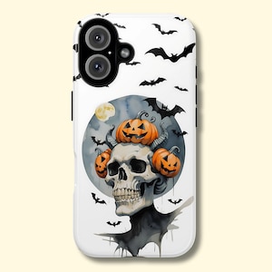 Skull Halloween Phone Case Spooky Bat Pumpkin Collage Design best horror phone covers for iphone 16 15 14 13 12 11 Pro Max 8