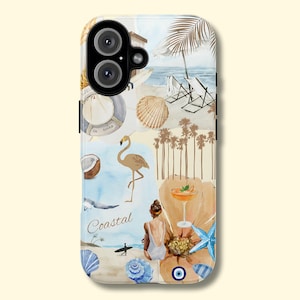 Beach Phone Case Summer Coastal Cowgirl Aesthetic Collage Design best phone covers for iphone 16 15 14 13 Pro Max 8 Samsung S25 sailing gift