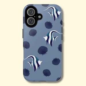 Seashell And Fish Collage Phone Case, Ocean Cover, Sea Inspired Summer Accessories for iPhone 16 15 14 Pro Max, Samsung Galaxy S25 S24 23