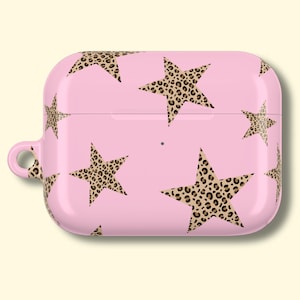 Airpods用コケットAirpodケース。美しいヒョウ柄のアンサンブルスターデザインプリント。20歳の女性への誕生日プレゼント。