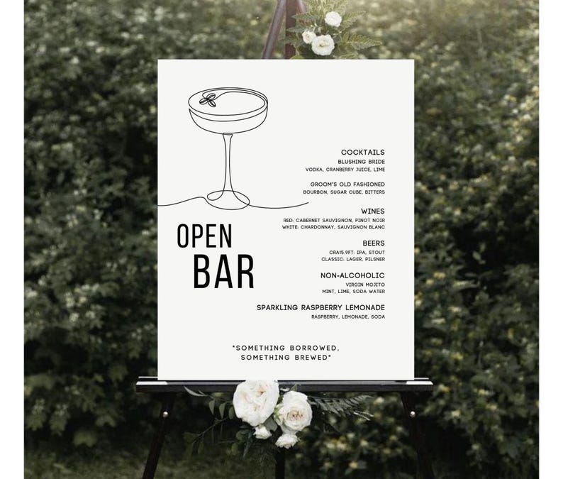Wedding Open Bar Menu Template Minimalist & Modern Bar Menu Editable ...