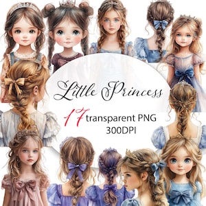 Little Princess. Watercolor Clipart PNG. AI Illustration. Instant Download for Commercial Use. Scrapbook Junk Journal