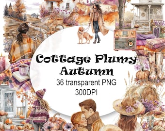 Cottagecore Autumn Watercolor Clipart: 36 PNG Illustrations (Digital Download)