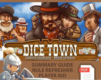 DICE TOWN <All In> Board Game, Summary Guide, Rule Refresher, Player Aid
