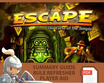 ESCAPE: The Curse of the Temple <All In> Board Game, Summary Guide, Rule Refresher, Player Aid