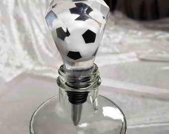 Weinverschluss, Weinstopper, Topper, Flaschenverschluss, Handgemachter Weinstopper mit Fussball, Geschenk für Fussballfans