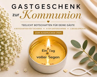 Cadeautjes voor het communiefeest – Boodschappen in theelichtjes voor de gasten – Idee voor tafeldecoratie tijdens de communie – Printbaar PDF-bestand om zelf te maken