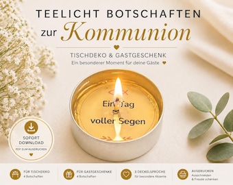 Messaggi per lumini per la Prima Comunione, Bomboniere per la Prima Comunione, Idee per la decorazione del tavolo della Prima Comunione, Lumini con messaggio in PDF, Download di decorazioni per la Prima Comunione