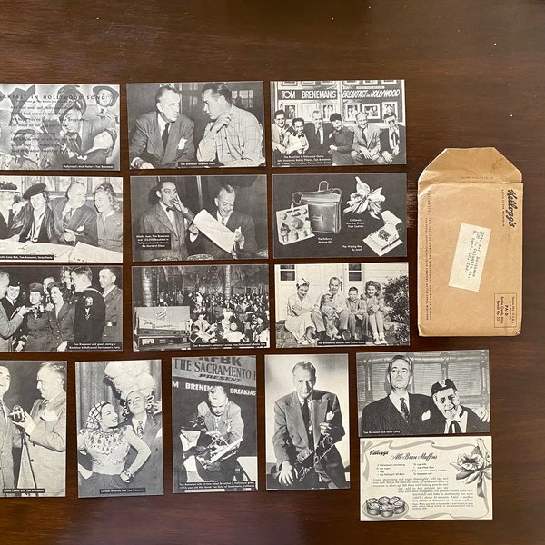 Complete Set 15 Tom BRENEMAN'S Breakfast in Hollywood Kellogg’s Postcards 1945