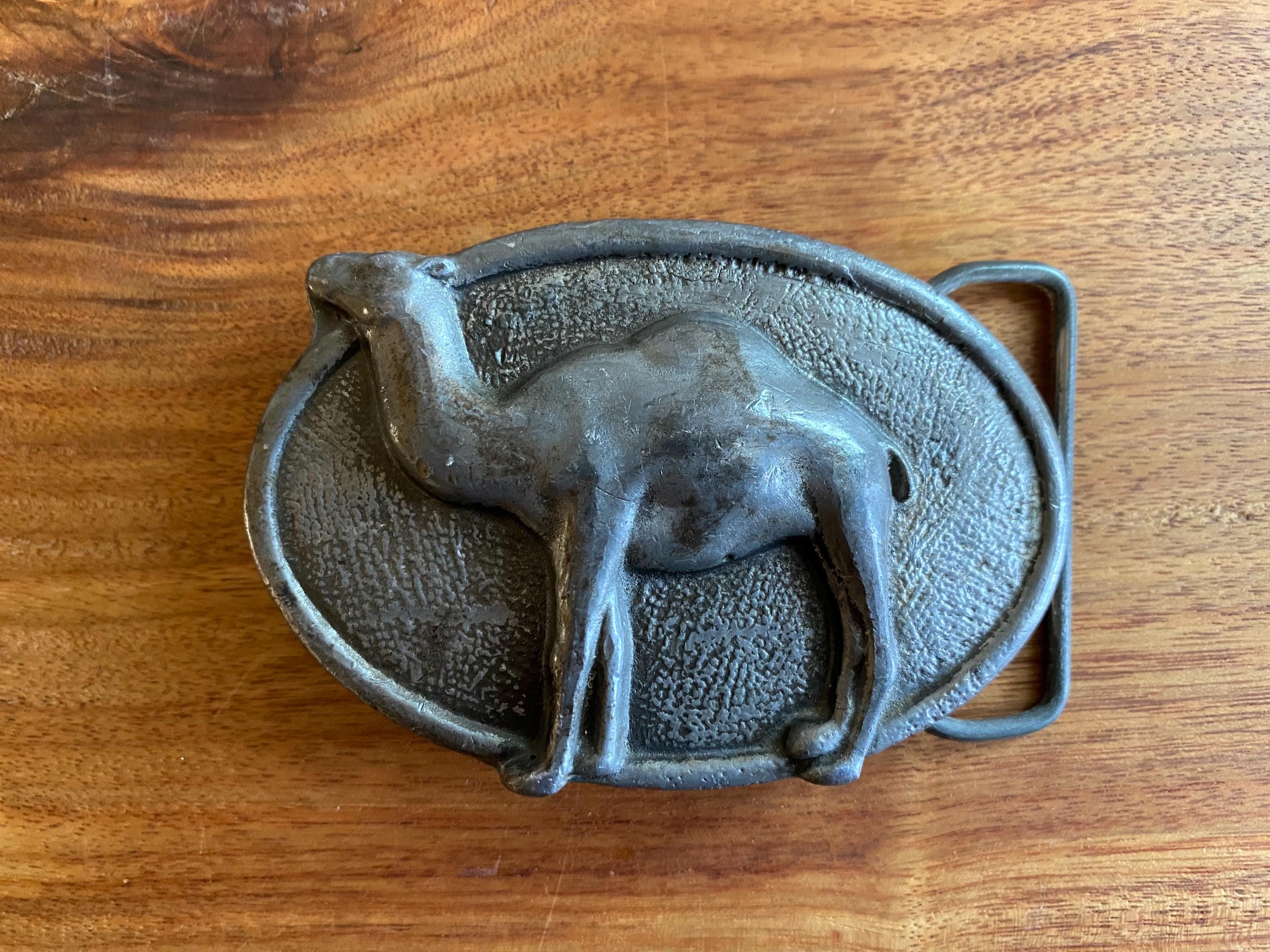 Antique Camel Belt Buckle for thin belts Very Rare 1 x 1-1/2” ornate ideal Shape Buy Camel Suede Cowboy Western Belt With Antique Gold Buckle main image 4