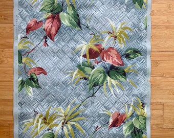 Vintage 40s Wallpaper ROLL Blue Gray Floral Tropical Leaves Flower Made In USA