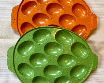 ZAK! ZAK Designs Confetti Melamine Deviled Egg Dishes Handles Green & Orange