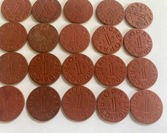 WWII Ration Tokens, OPA Red Point Coins, Lot of 20