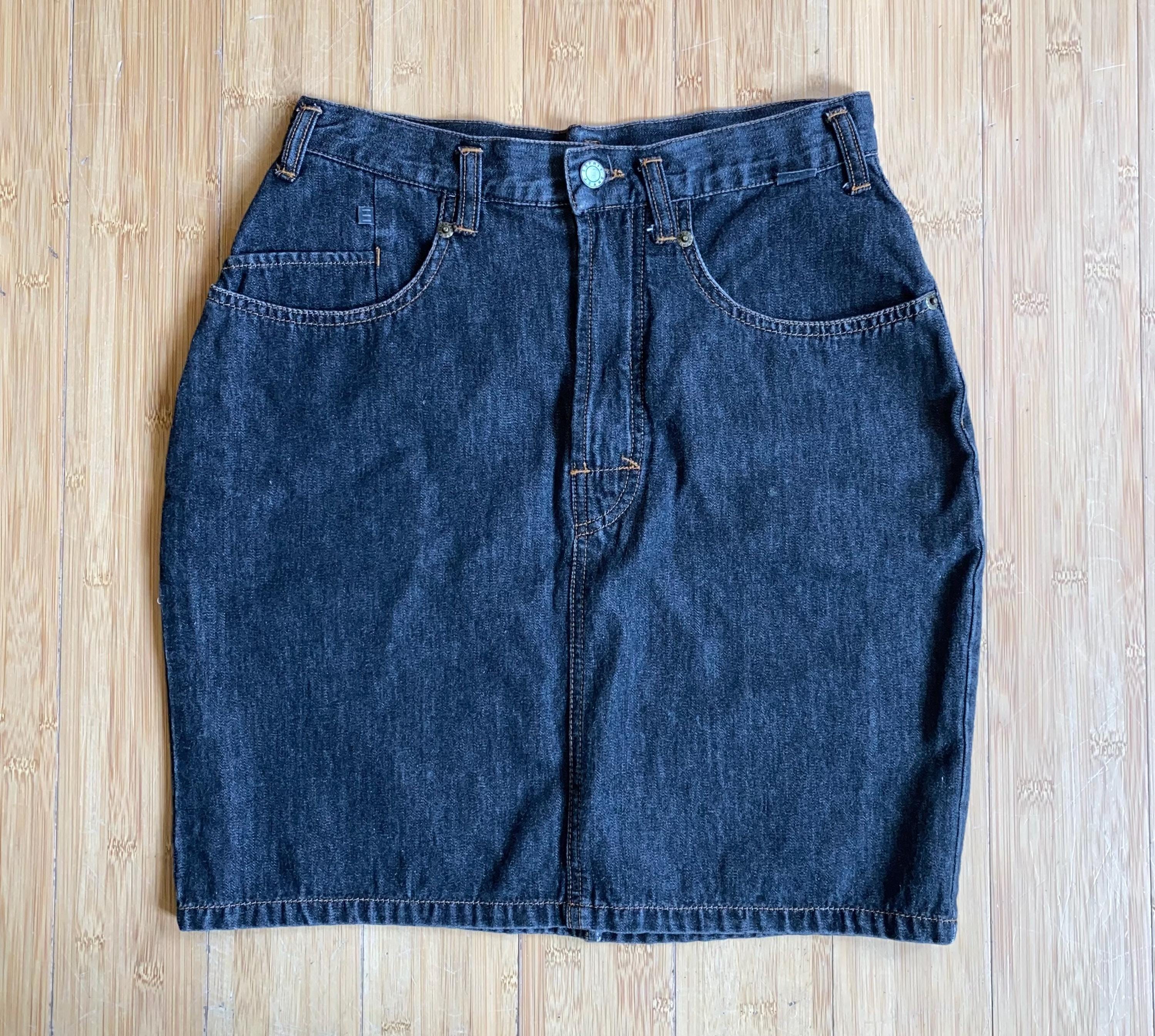 Black Denim Mini Skirt Vintage 80s - Etsy