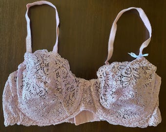 80's Oscar de la Renta Union Made Rose Stretch Lace Bra 36C USA Style 1290 NWOT