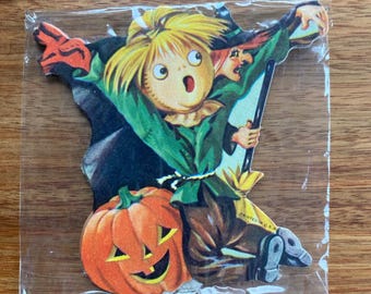 1940 Halloween DENNISON sealed (x4)  Name Place Tags Scarecrow Witch Pumpkin JOL