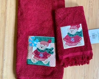 Vintage NWT’s Teddy Bear Christmas Bathworks Barth & Dreyfuss 2 Pc Towel Set RED