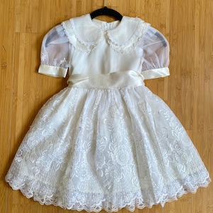 Vintage Dress Jessica McClintock Size 4 Sheer Lace Ivory Communion Flower Girl